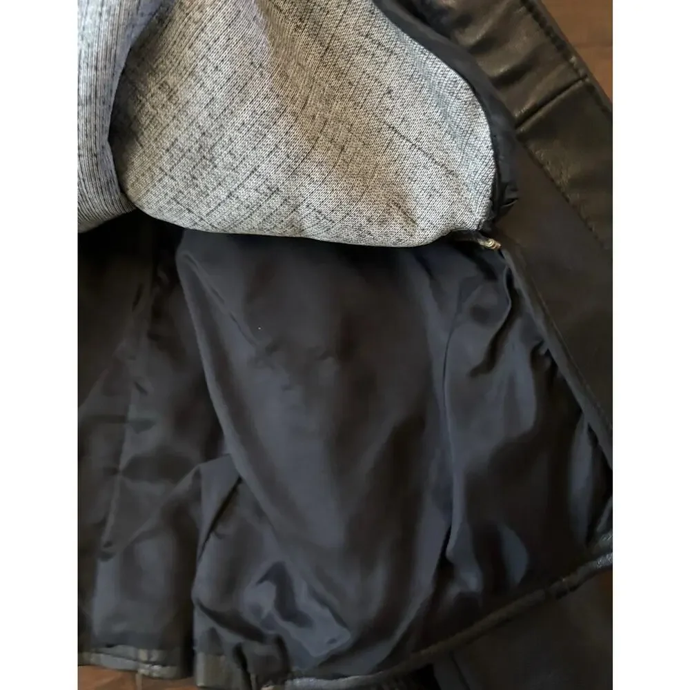 Vintage Womens Black Leather Moto Jacket Fur Lined Biker 12 Vtg Zip Liner - Picture 10 of 16